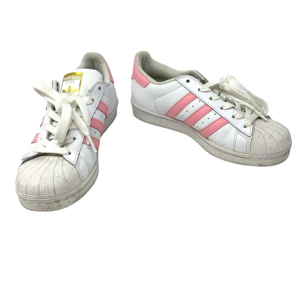 Adidas size 5 EVM 004001 white pink clamshell toe lace up sneakers‎ superstar